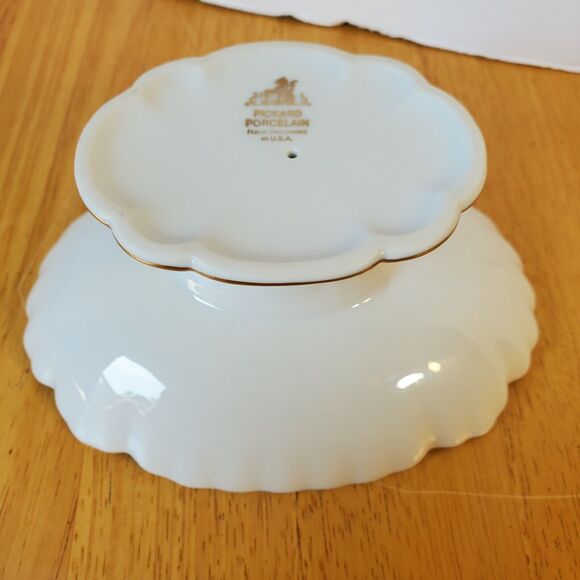 Pickard Porcelain Dish 6x4.5" Hand Decorated Floral Pattern Gold Trim - Picture 9 of 12